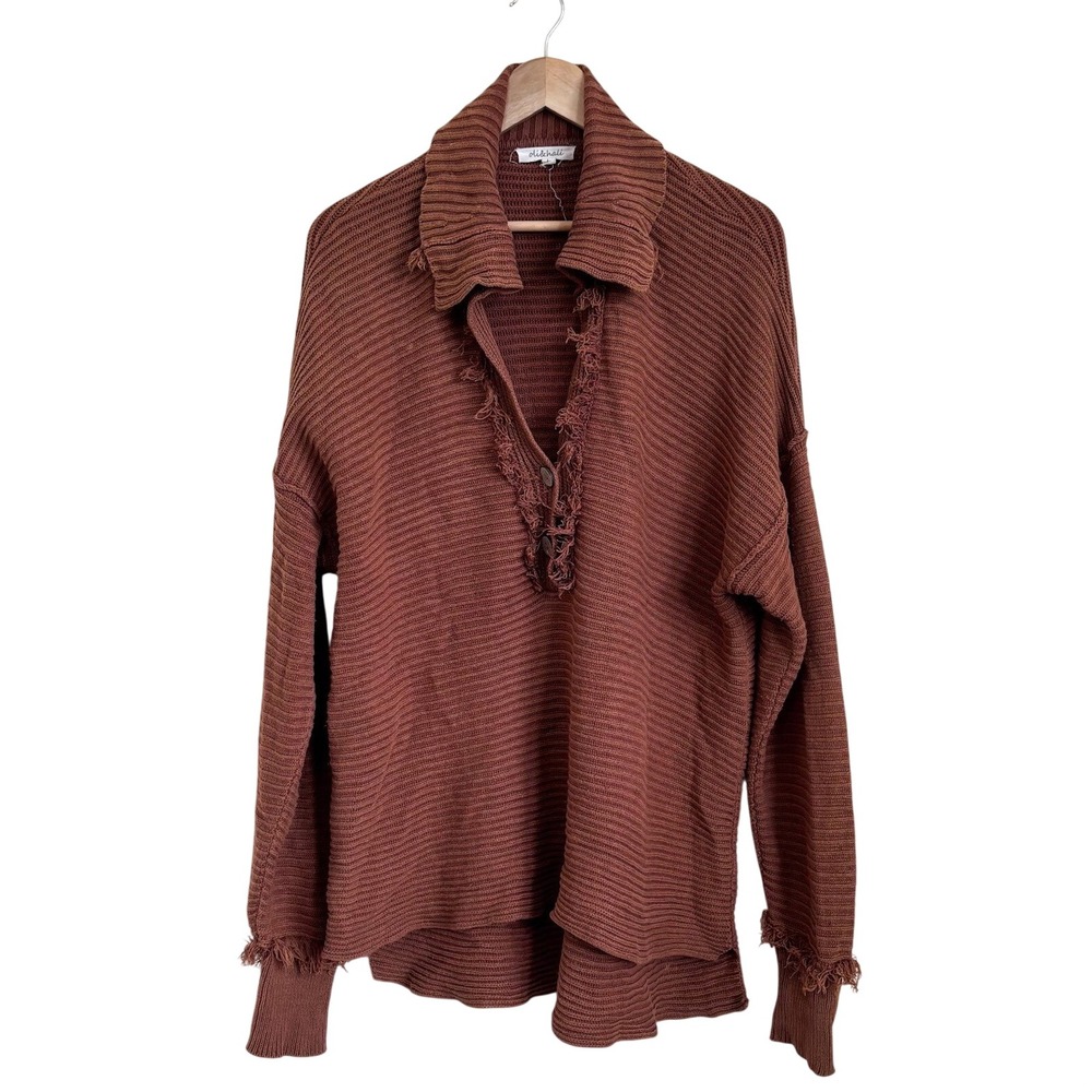 Oli & Hali Womens Boho Oversized Sweater Large Brown Earthy Granola Indie Frayed